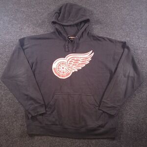 Detroit Red Wings Hoodie Mens Large Black NHL Hockey Old Time‎ Hockey Lace Up